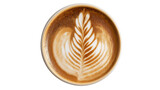 Latte Art Fern Design in Coffee Cup Top View Isolated