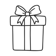 Poster - Hand-drawn gift box with bow outline on white background – stock vector icon in line style