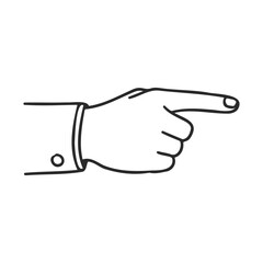 Poster - Black and white line drawing of a pointing hand with a buttoned sleeve – stock vector icon in line style