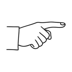 Poster - Line drawing of right hand pointing index finger with cuff – stock vector icon in line style
