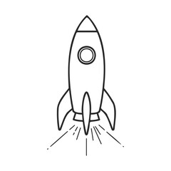 Poster - Minimalist black and white rocket icon with simple line art on white background – stock vector icon in line style