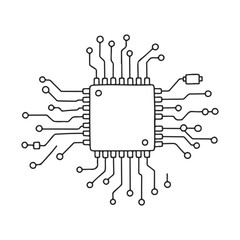 Poster - Minimalist circuit board design with central chip and connectors – stock vector icon in line style