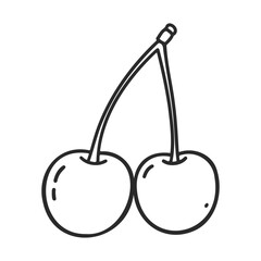 Poster - Minimalist black and white cherry line drawing with two stems – stock vector icon in line style