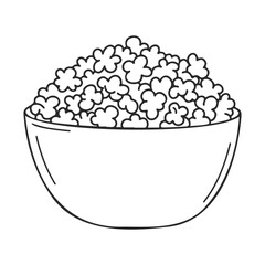 Poster - Black and white bowl of popcorn outline drawing – stock vector icon in line style