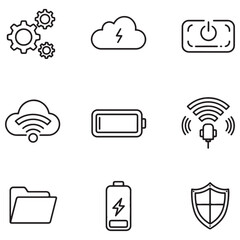 Aufkleber - Collection of minimalist tech icons depicting settings cloud computing battery and security elements