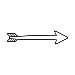 Poster - Simple black arrow drawing with feathered tail on white background – stock vector icon in line style