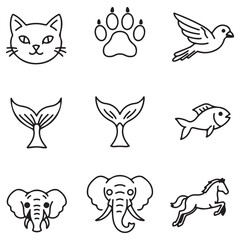 Leinwandbilder - Collection of simple black and white outlined animal icons for graphic design and decoration