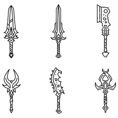 Poster - Collection of six detailed black and white fantasy weapons swords and axes design