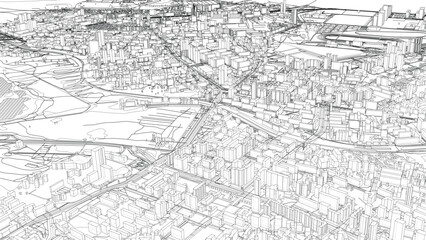 Poster - Urban modern landscape. Vector rendering of 3d