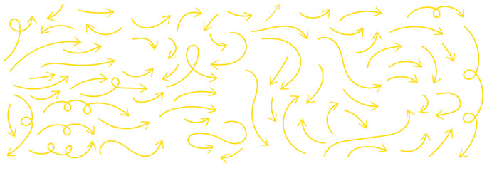Poster - Hand drawn thin line arrows set. Many vector curvy arrow set