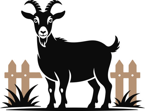 Goat in village farm silhouette vector illustration design