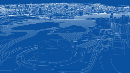 Poster - Urban modern landscape. Vector rendering of 3d
