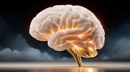 Poster - Illuminated brain sculpture representing creativity and neural intelligence in vivid detail
