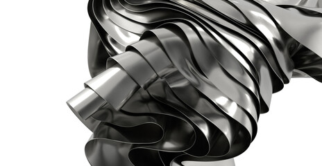 Poster - High-resolution image of a modern abstract metal sculpture with wavy, shiny, chrome-like surface. Perfect for industrial