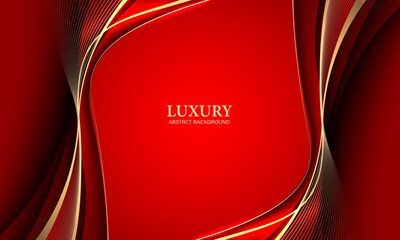 Poster - Abstract wave gold ribbon curve on red luxury background vector