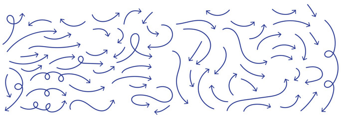 Poster - Hand drawn thin line arrows set. Many vector curvy arrow set