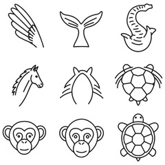 Leinwandbilder - Minimalist line art animal icons including wing tail horse monkey turtle for design elements