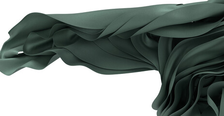 Poster - Elegant flowing green fabric, abstract background, textile texture, modern design, wavy pattern, stylish backdrop.