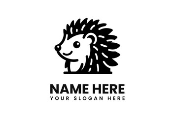 Aufkleber - Stylized Black and White Hedgehog Logo with Smiling Face and Spiky Quills.