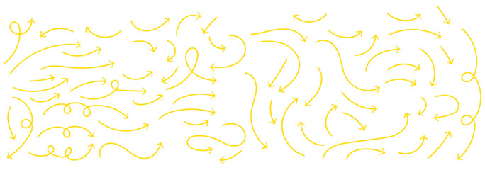 Poster - Hand drawn thin line arrows set. Many vector curvy arrow set