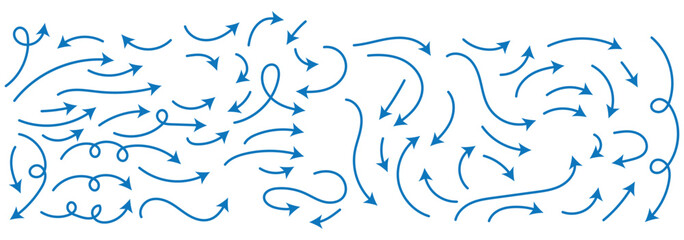 Poster - Hand drawn semi bold line arrows set. Vector curvy