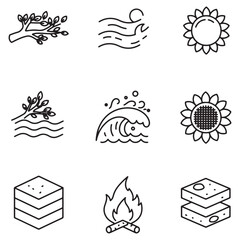 Poster - Nine minimalist outline icons representing nature elements and natural symbols in a vector set