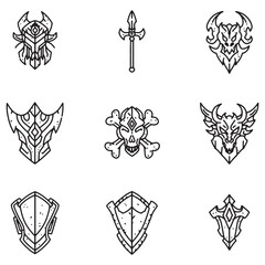 Aufkleber - Set of black and white fantasy themed emblems and vector illustrations for designs