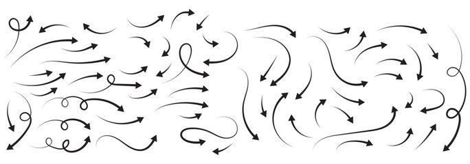 Poster - Hand drawn semi bold line arrows set. Vector curvy
