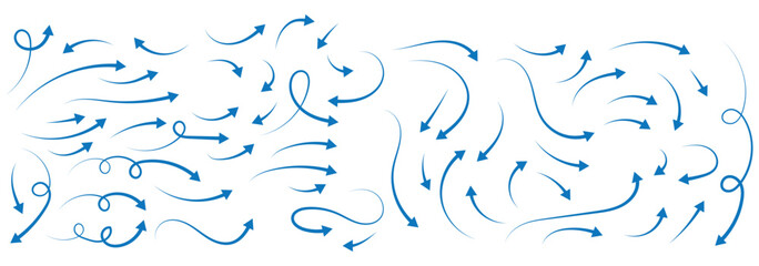 Poster - Hand drawn semi bold line arrows set. Vector curvy