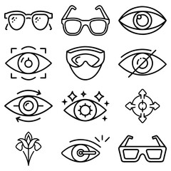 Poster - Collection of line art icons depicting eyeglasses, goggles, and various eye related concepts and symbols