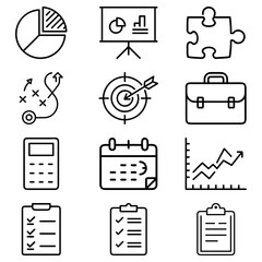 Poster - Collection of business and planning icons including charts, puzzle, briefcase and checklist symbols exactly