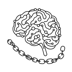 Poster - Brain design with chain concept in single line outline vector  