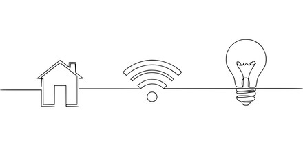Poster - Single line outline vector of house, wifi symbol, and light bulb  