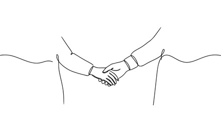 Poster - Two hands shaking in a minimalistic single line outline vector  