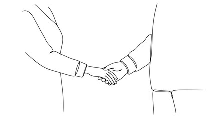Poster - Two hands shaking in a simple line outline vector style  