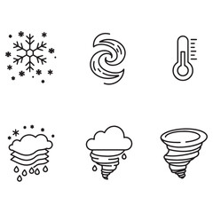 Poster - Set of minimalist black line weather icons representing climate conditions and natural events