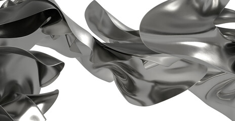 Poster - Metallic silver fabric flowing in abstract shapes, perfect for modern designs and backgrounds.