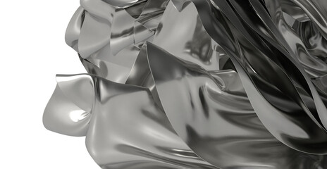Poster - High-resolution image of abstract metallic silver fabric with folds and drapes. Perfect for backgrounds or design elemen