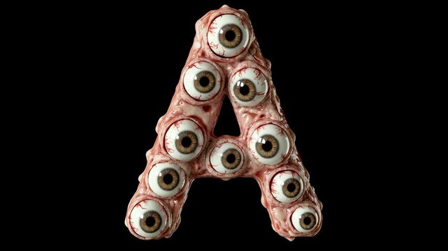 3D style halloween horror eyeball font. Letters made from monster eyes