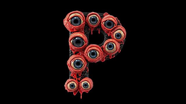 3D style halloween horror eyeball font. Letters made from monster eyes