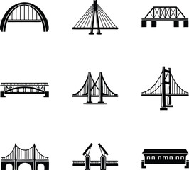 Leinwandbilder - Collection of various architectural bridge designs in black and white vector illustrations