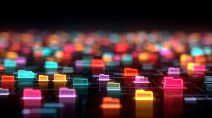 Poster - Abstract network grid with files and folders, futuristic software interface, digital document management system, store, search and organize documents, corporate business, paperless office