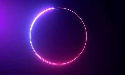 Poster - Pink And Purple Neon Circle Glowing On Dark Background