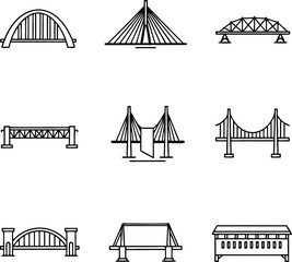 Leinwandbilder - Collection of various bridge designs in simple black and white outline style