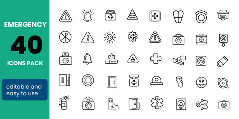 Fototapete - Editable Minimal Line Icons for Emergency Alerts and Safety Signals