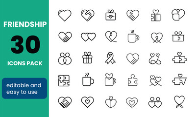 Fototapete - Editable Minimal Line Icons of Friendship Symbols and Togetherness
