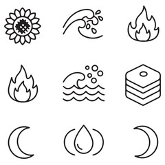 Aufkleber - Simple black and white outlined elements of nature and abstract symbols collection