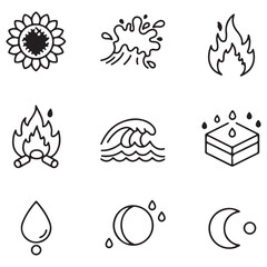 Poster - Simple hand drawn illustrations representing the four elements and celestial bodies in black and white