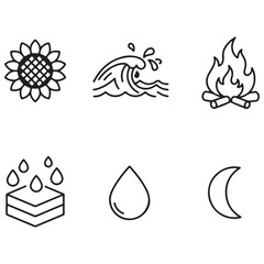 Leinwandbilder - Simple icon set representing natural elements sunflower wave fire water moon and earth