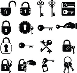 Leinwandbilder - Vector icons of padlocks and keys illustrating concepts of security and access